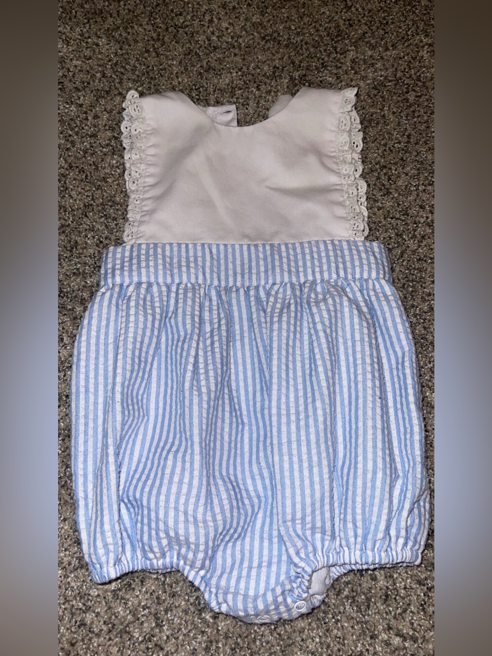 Baby Girls Blue Stripe & White Lace Romper